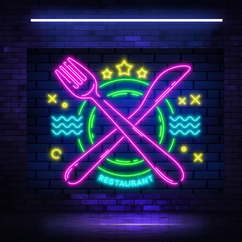 تابلو بوم مخمل بلک لایت طرح رستوران مدل دیپ کد BK23325