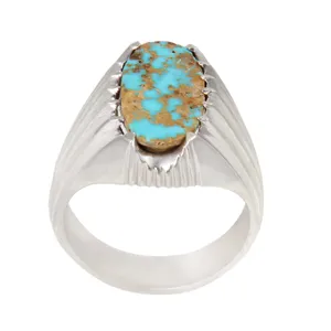 انگشتر نقره مردانه بازرگانی میلادی مدل سنگ فیروزه طبیعی کد AM_1926