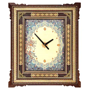 ساعت دیواری خاتم کاری چوبی طرح نقاشی تذهیب کد 50x60