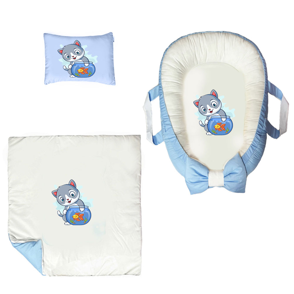 سرویس خواب سه تکه نوزاد ناریکو مدل گارد محافظ دار طرح گربه کد 0409