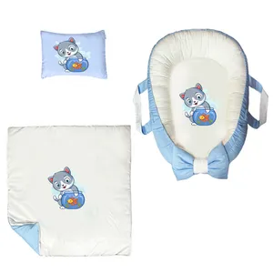 سرویس خواب سه تکه نوزاد ناریکو مدل گارد محافظ دار طرح گربه کد 0409