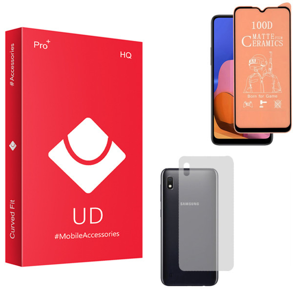 محافظ صفحه نمایش سرامیکی مات یو دی مدل HQ مناسب برای گوشی موبایل سامسونگ Galaxy A10 به همراه محافظ پشت گوشی