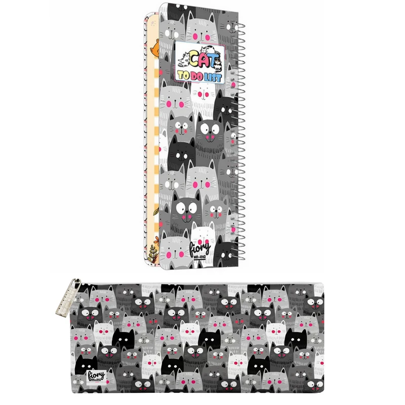 دفترچه یادداشت مستر راد مدل to do list طرح گربه های فانتزی کد fiory 2110 به همراه جامدادی