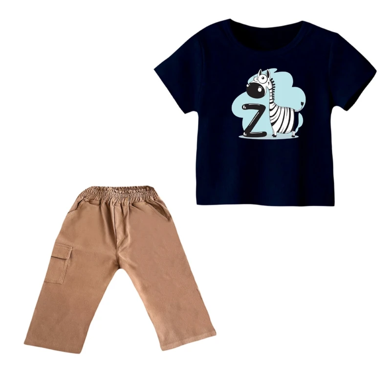 ست تی شرت و شلوارک پسرانه مدل گورخر کد ۱۳