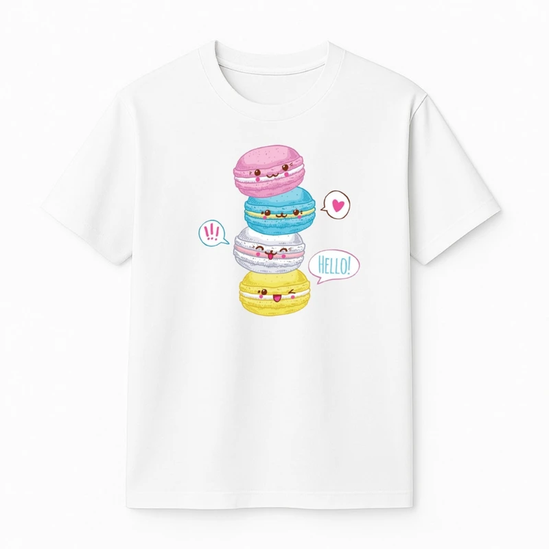 تی‌شرت آستین کوتاه دخترانه مدل ماکارون 