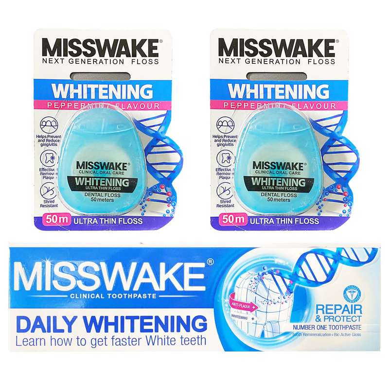 خمیر دندان میسویک مدل Whitening حجم 75 میلی لیتر به همراه نخ دندان میسویک مدل Whitening بسته 2 عددی خمیر دندان میسویک مدل Whitening حجم 75 میلی لیتر به همراه نخ دندان میسویک مدل Whitening بسته 2 عددی