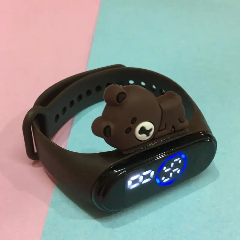ساعت مچی دیجیتال بچگانه مدل ضداب سیلیکونی کد BB طرح خرس خوابالو