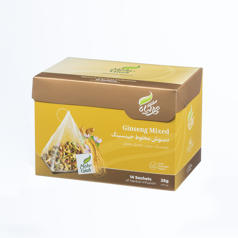دمنوش گیاهی جینسینگ مهرگیاه بسته 14 عددی