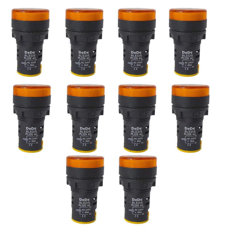 چراغ سیگنال زرد ده ده مدل PL22-S220YW  مجموعه 10 عددی