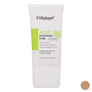 فلوئید ضد آفتاب رنگی ویتالیر SPF50 مدل Activit محافظ UVA ،UVB، ضد آب، مناسب پوست‌های چرب و مختلط حجم 50 میلی‌لیتر
