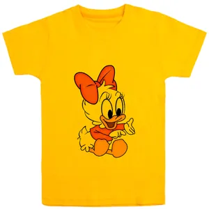 تی شرت آستین کوتاه دخترانه مدل بچه اردک D136 رنگ زرد