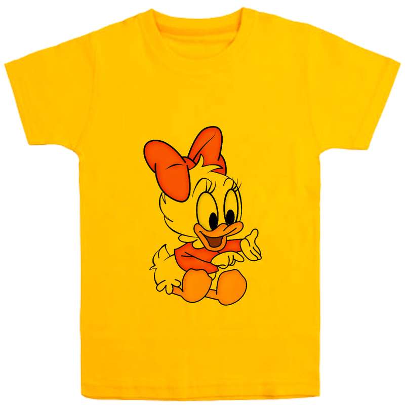 تی شرت آستین کوتاه دخترانه مدل بچه اردک D136 رنگ زرد