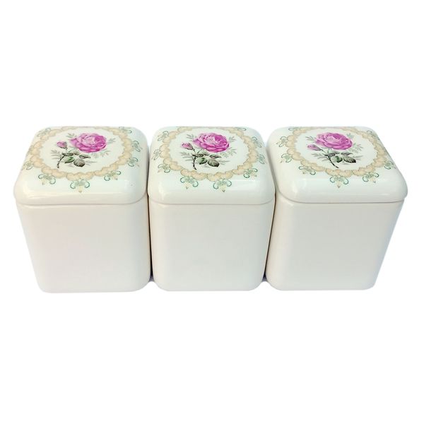 بانکه سرامیکی طرح گل مدل مربع کد 01 مجموعه 3 عددی