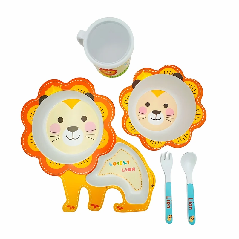 سرویس غذاخوری 5 تکه کودک مدل فیبر بامبو طرح شیر