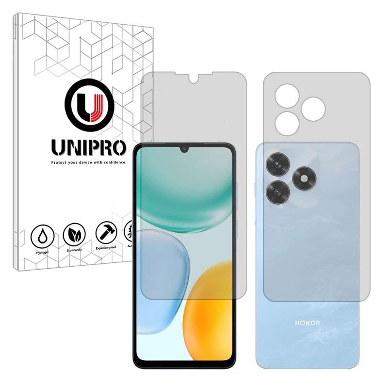 محافظ صفحه نمایش شفاف یونی پرو مدل Star 5 مناسب برای گوشی موبایل آنر X5c Plus به همراه محافظ پشت گوشی موبایل 