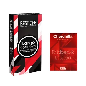 کاندوم بست لایف مدل Largo بسته 12 عددی به همراه کاندوم چرچیلز مدل Hot Gel بسته 3 عددی