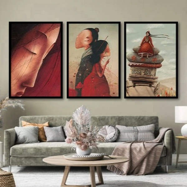 تابلو بکلیت طرح هنری و دکوری مدرن و کلاسیک فانتزی مدل B-bu3814 مجموعه 3 عددی