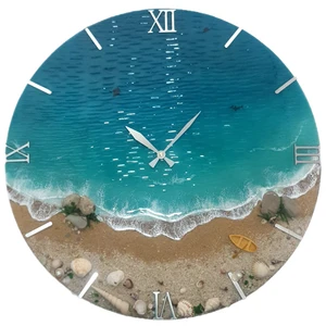 ساعت دیواری رزینی دست-ساز طرح دریا و ساحل طبیعی مدل موج