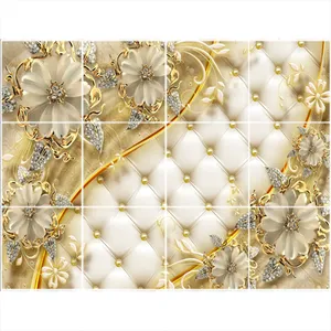 تایل سقفی طرح گل طلایی کد 3D1519-12 سایز 60x60 سانتی متر مجموعه 12عددی