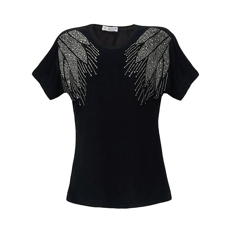 بلوز آستین کوتاه یقه گرد زنانه مدل ۷۵۵۸ رنگ مشکی