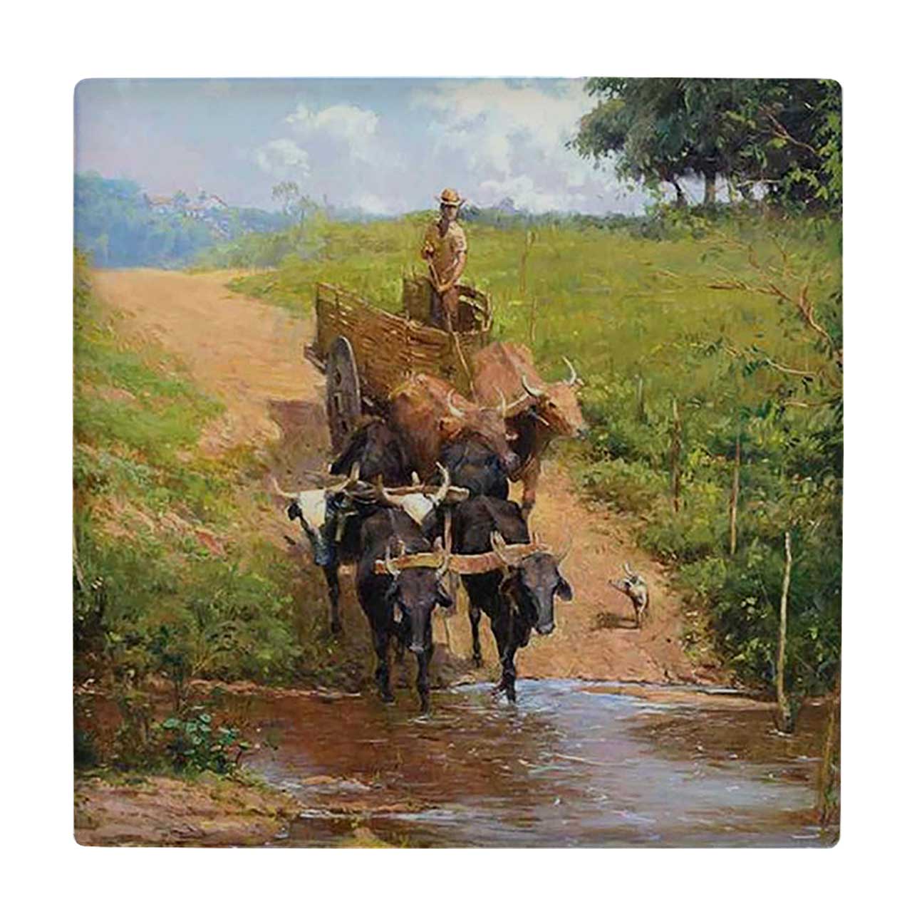  زیر لیوانی  طرح نقاشی مرد کشاورز سوار بر گاری کد    5767997_4022