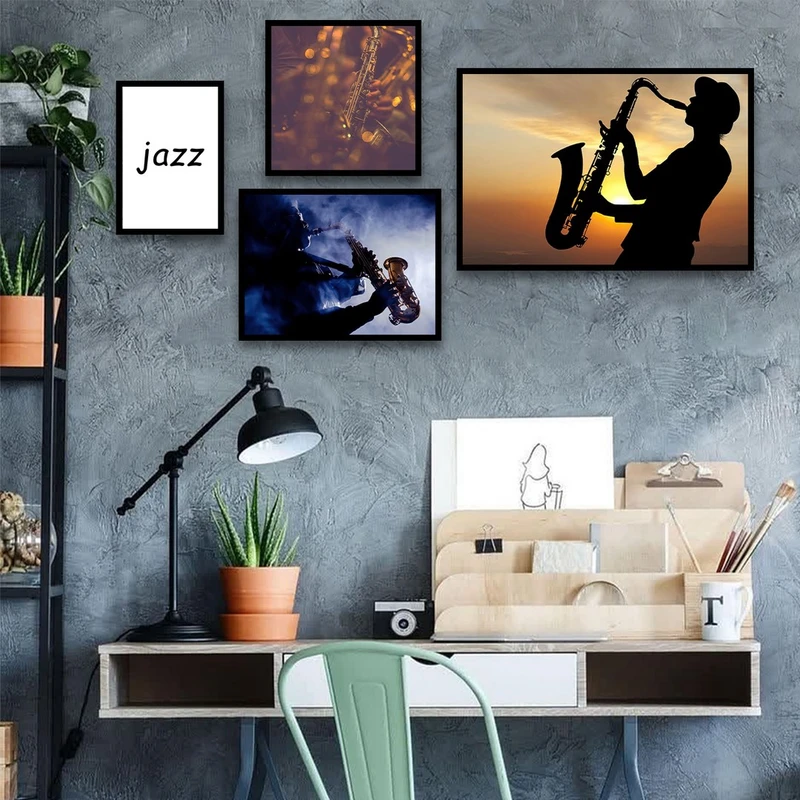 تابلو بکلیت طرح موسیقی و ساکسیفون مدل شاین اکلیلی B-852 مجموعه 4 عددی