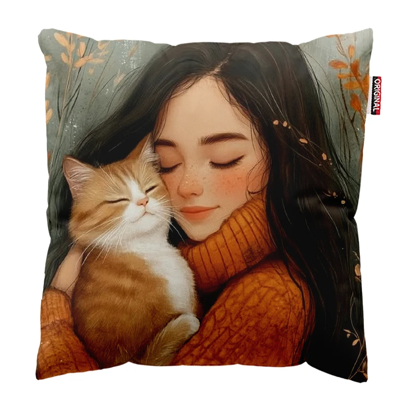 کوسن پاد آفرین مدل دخترانه طرح گربه کیوت فانتزی کد PK302026 سایز 30*30 سانتی متر