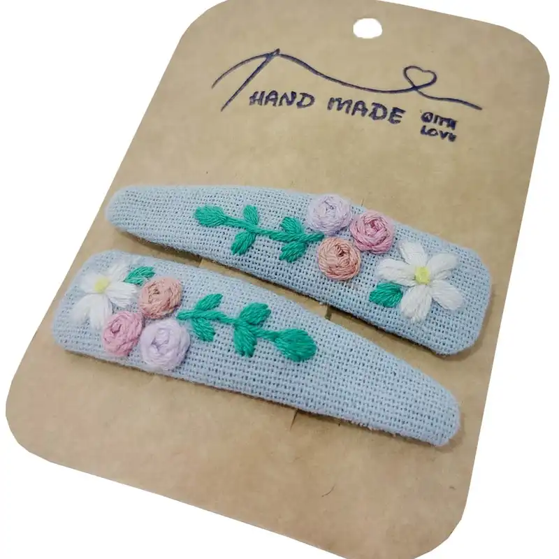 گیره مو دخترانه دنیز مدل تق تقی گلدوزی شده بسته 2 عددی