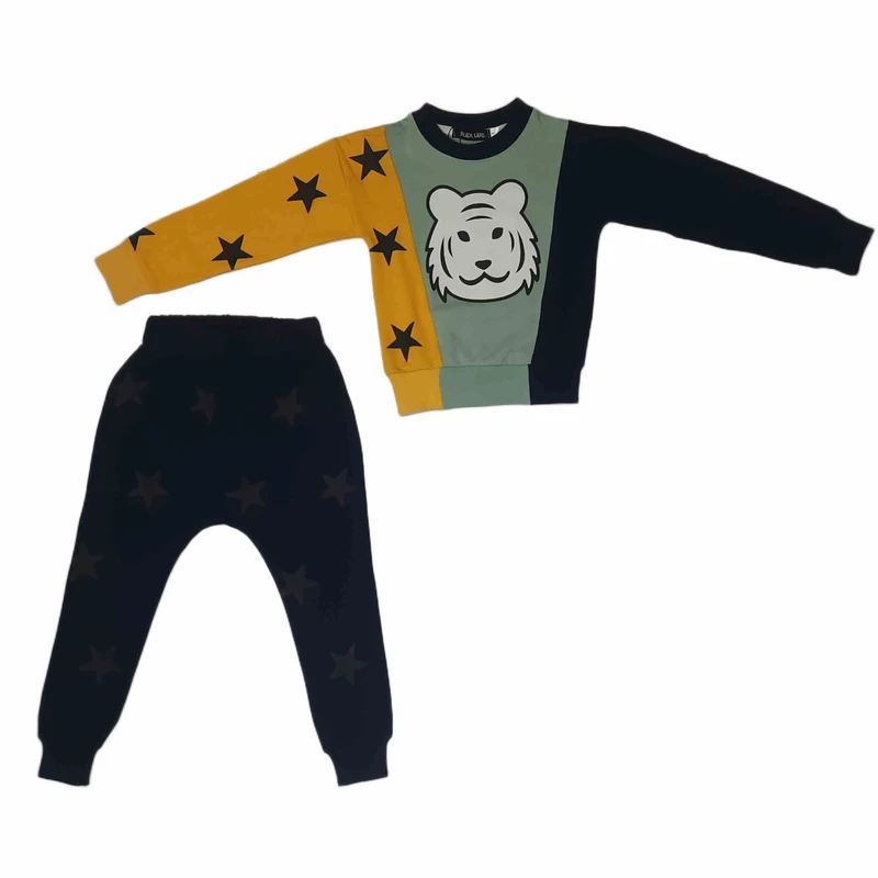 ست سویشرت آستین بلند و شلوار راحتی بچگانه مدل ترکیبی طرح ببر