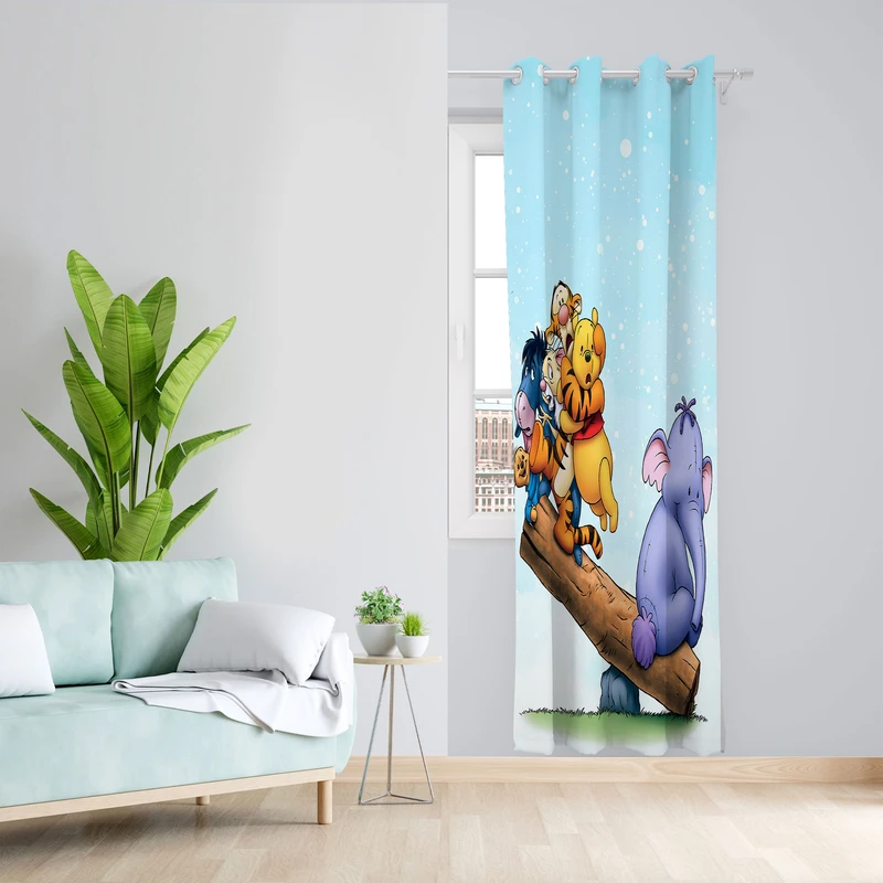 پرده مدل کارتون پو مخمل پانچی کد 4466 سایز 140x200 سانتی متر
