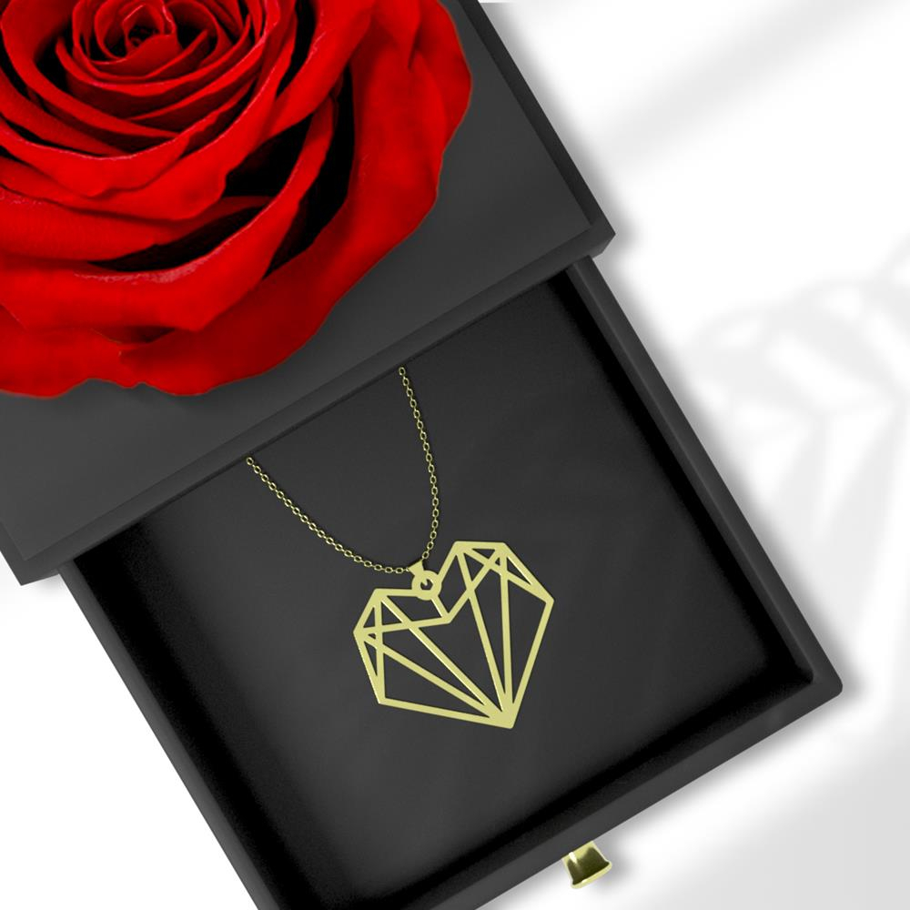 گردنبند طلا 18 عیار زنانه مدوپد مدل قلب  کد GBA10018 به همراه باکس گل رز جاویدان