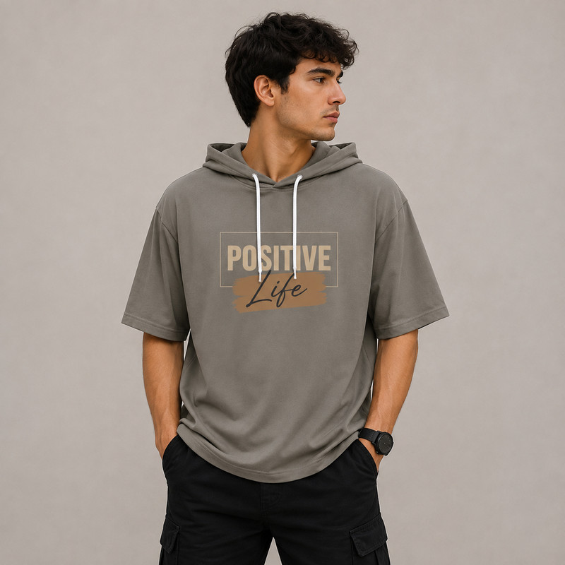 تی شرت مردانه کلاه‌دار پنبه‌ای طرح حروف مدل positive