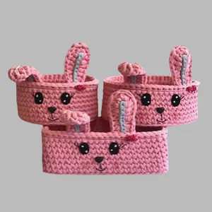 سبد قلاب بافی تریکو طرح خرگوشی کد 3635 مجموعه 3 عددی