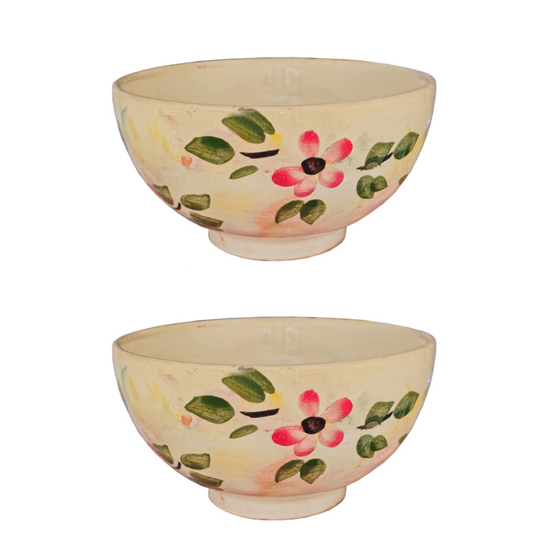 کاسه سفالی مدل گلدار مجموعه 2 عددی