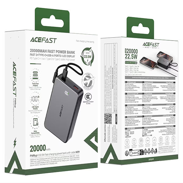 پاوربانک 22.5 وات ایس فست مدل M29 ظرفیت 20000 میلی‌آمپرساعت به همراه کابل USB-C