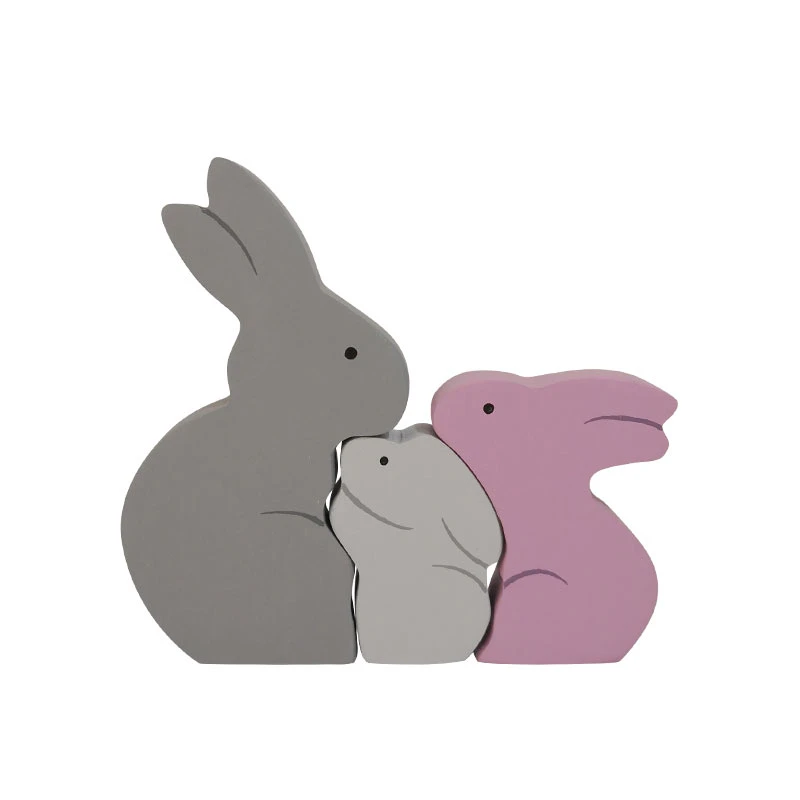  اسباب بازی چوبی طرح پازل خانواده خرگوش مدل MKT26-J مجموعه 3 عددی