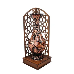 گلدان مسی صنایع دستی فاخر مدل الماس تراش طرح سنتی کد 25pack31