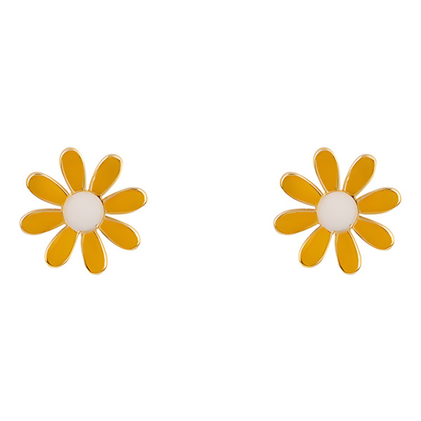 گوشواره میخی طلا 18 عیار زنانه کیا گالری مدل بابونه میناکاری کد EM409