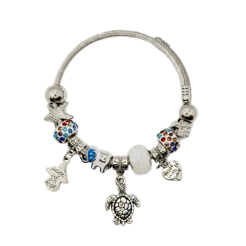 دستبند النگویی زنانه مدل پاندورا طرح لاک پشت کد P200