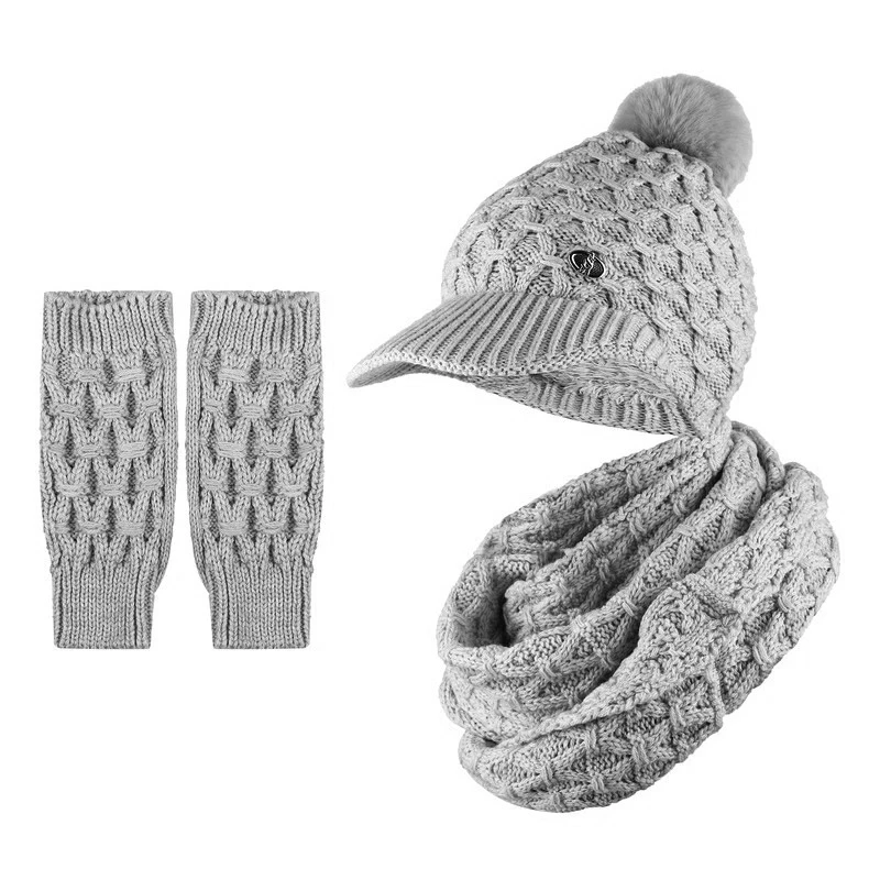 ست کلاه و شال گردن و دستکش بافتنی سام مدل داخل خز و پوم دار 544