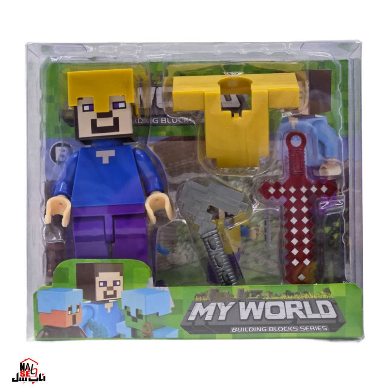 فیگور ناب سل مدل  ماینکرافت همراه با ابزار جنگ طرح MY WORLD کدNAAB 004 ارتفاع 9 سانتی متر