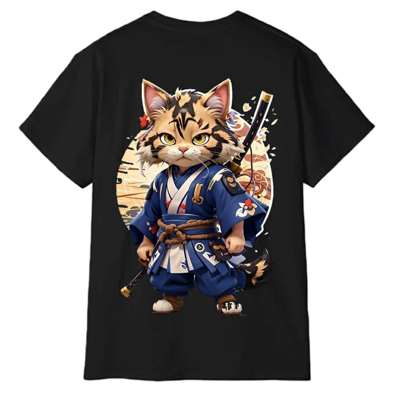 تی‌شرت آستین کوتاه مردانه پاد آفرین مدل گربه سامورایی کد 1878
