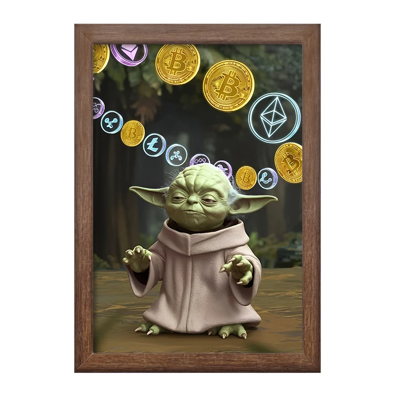 تابلو خندالو طرح بیبی یودا و بیت کوین کد F10862