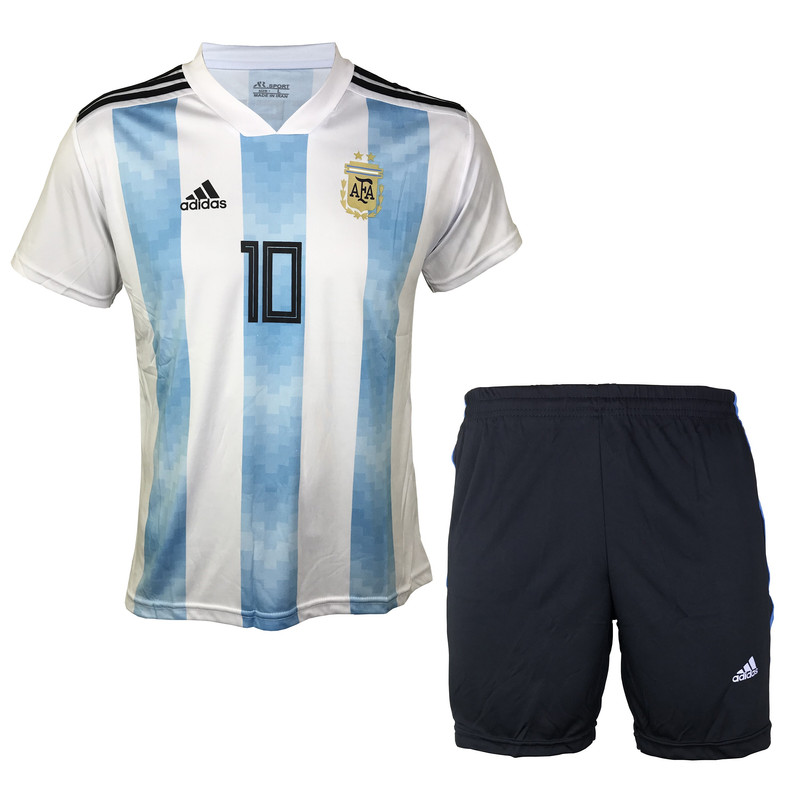 ست پیراهن و شورت ورزشی مردانه ای آر اسپورت طرح تیم ملی آرژانتین مدل مسی کد ۰۱