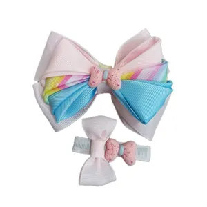 گیره مو دخترانه مدل پاپیون رنگین کمان کد 325 بسته 2 عددی