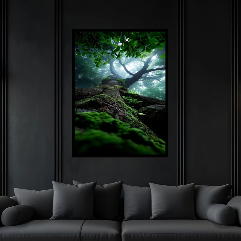 تابلو بکلیت طرح دکوری هنری منظره طبیعت و درخت مدل B-bu6436 فریم مشکی