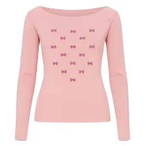 پلیور یقه قایقی زنانه مدل بافت پاپیونی ۰۵