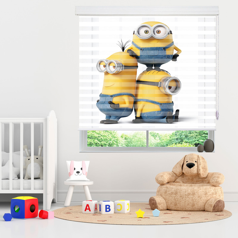 پرده زبرا زیو مدل مینیون ها کد K3112 سایز 150x280 سانتی متر