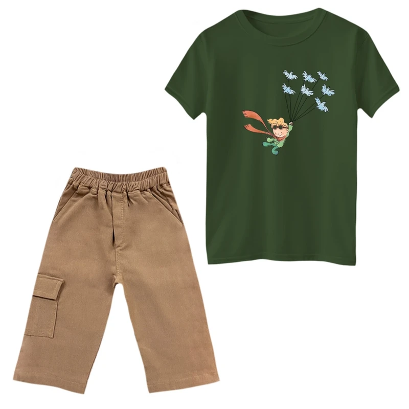 ست تی‌شرت و شلوارک پسرانه مدل شازده کوچولو  10 رنگ یشمی