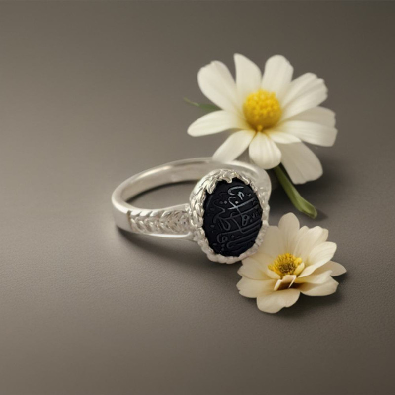 انگشتر نقره زنانه ملک زیور مدل حدید حکاکی ذکر یا فاطمه زهرا کد 51